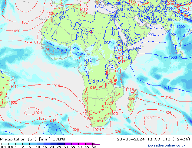 Precipitazione (6h) ECMWF gio 20.06.2024 00 UTC