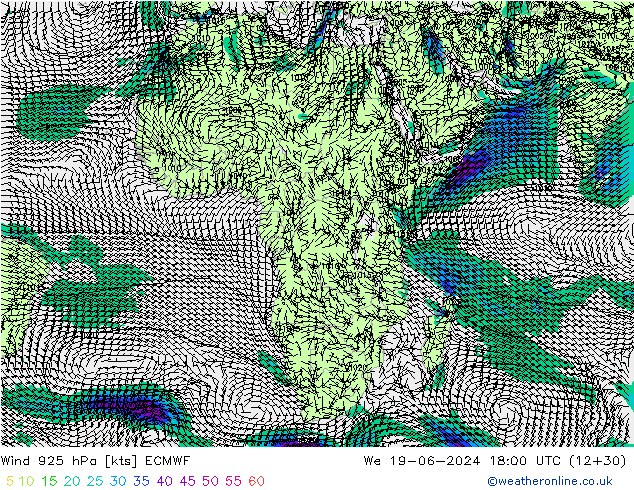 wiatr 925 hPa ECMWF śro. 19.06.2024 18 UTC