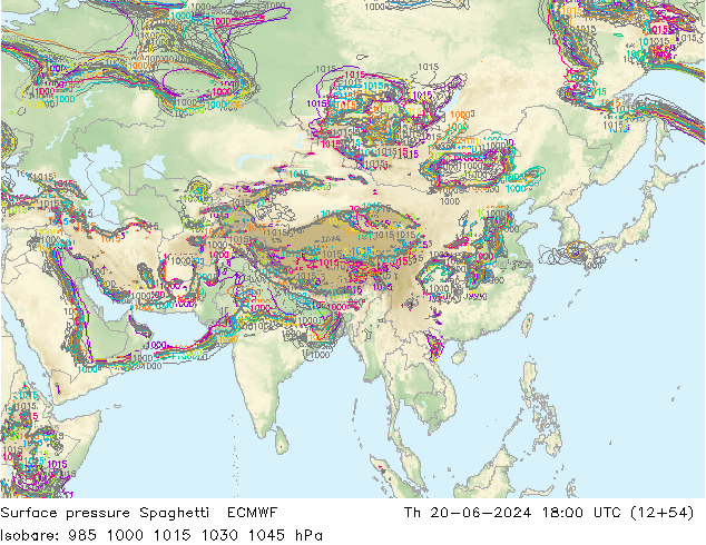 Luchtdruk op zeeniveau Spaghetti ECMWF do 20.06.2024 18 UTC