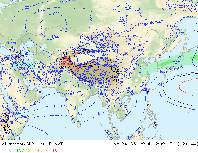 Jet stream/SLP ECMWF Mo 24.06.2024 12 UTC