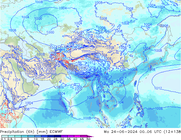 Precipitação (6h) ECMWF Seg 24.06.2024 06 UTC