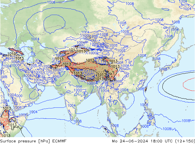 Surface pressure ECMWF Mo 24.06.2024 18 UTC