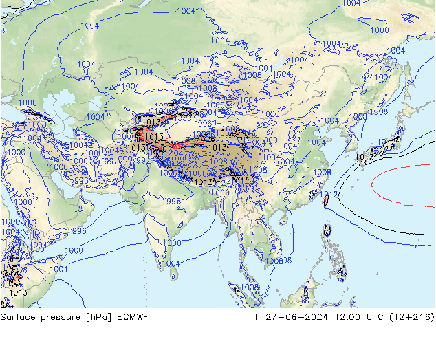 Bodendruck ECMWF Do 27.06.2024 12 UTC