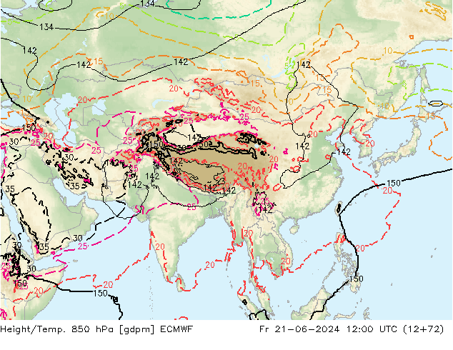 Height/Temp. 850 hPa ECMWF Pá 21.06.2024 12 UTC