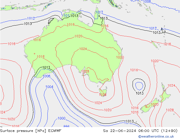 приземное давление ECMWF сб 22.06.2024 06 UTC