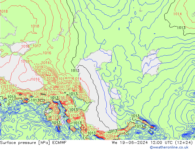 Atmosférický tlak ECMWF St 19.06.2024 12 UTC