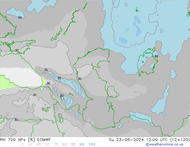 RH 700 hPa ECMWF Dom 23.06.2024 12 UTC