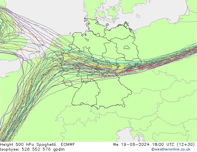 Height 500 гПа Spaghetti ECMWF ср 19.06.2024 18 UTC