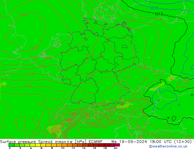 приземное давление Spread ECMWF ср 19.06.2024 18 UTC