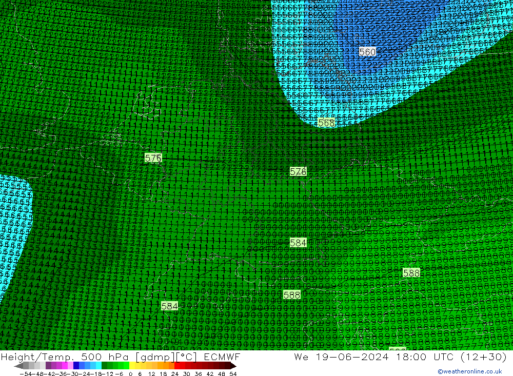 Height/Temp. 500 hPa ECMWF  19.06.2024 18 UTC