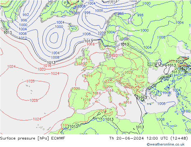 Surface pressure ECMWF Th 20.06.2024 12 UTC