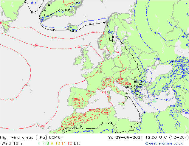 High wind areas ECMWF Sa 29.06.2024 12 UTC