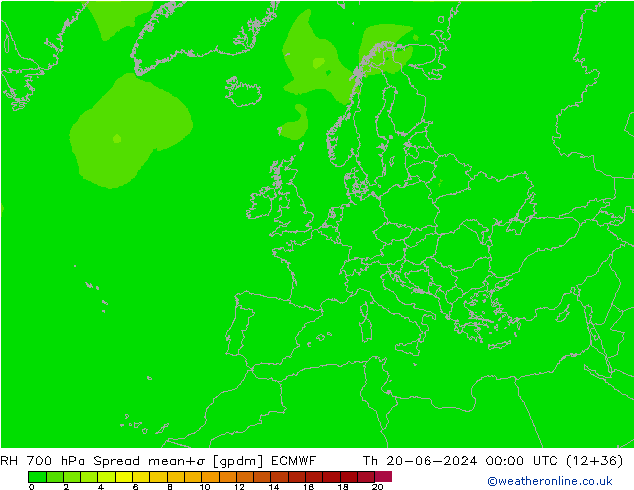 RH 700 hPa Spread ECMWF Th 20.06.2024 00 UTC