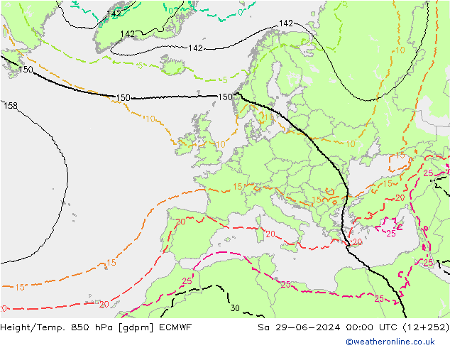 Height/Temp. 850 hPa ECMWF Sa 29.06.2024 00 UTC