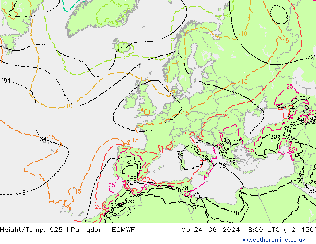 Height/Temp. 925 hPa ECMWF  24.06.2024 18 UTC