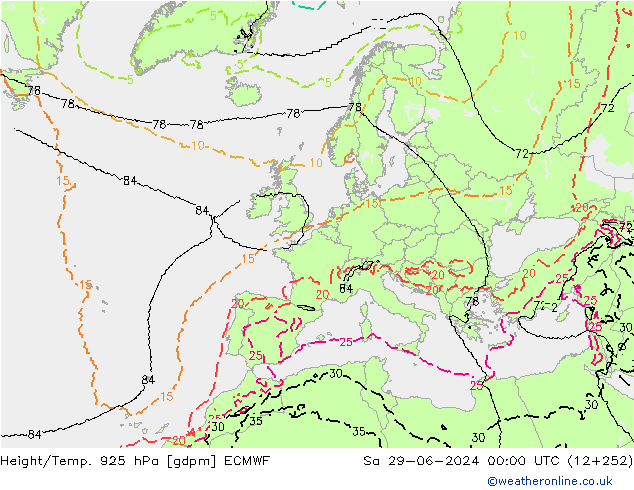 Yükseklik/Sıc. 925 hPa ECMWF Cts 29.06.2024 00 UTC