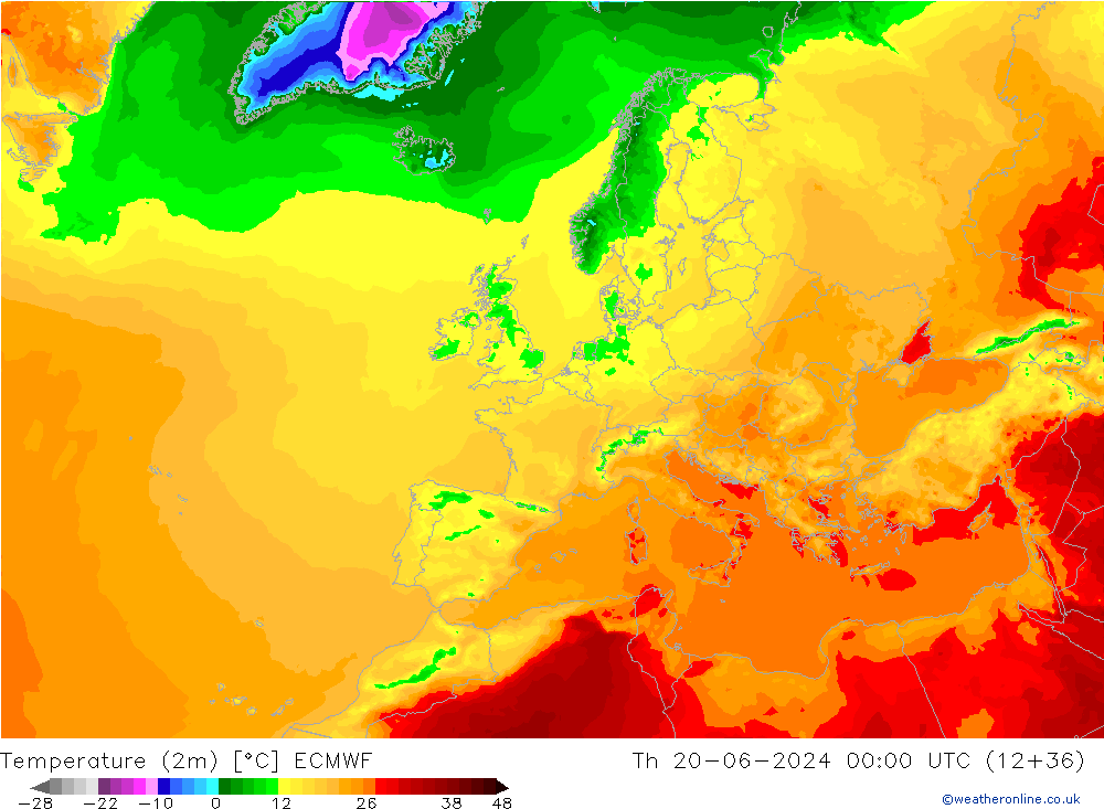 Sıcaklık Haritası (2m) ECMWF Per 20.06.2024 00 UTC