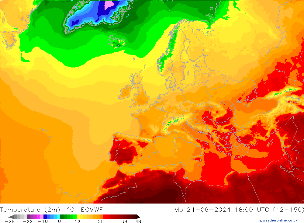 Temperatura (2m) ECMWF Seg 24.06.2024 18 UTC