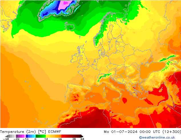 Temperaturkarte (2m) ECMWF Mo 01.07.2024 00 UTC