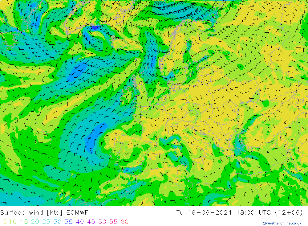 风 10 米 ECMWF 星期二 18.06.2024 18 UTC