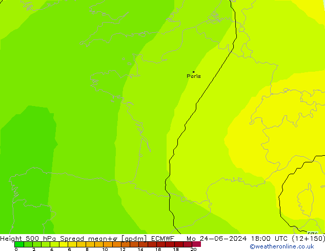 Height 500 hPa Spread ECMWF Mo 24.06.2024 18 UTC