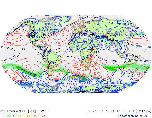 Jet stream/SLP ECMWF Tu 25.06.2024 18 UTC