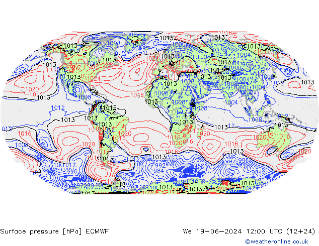 Bodendruck ECMWF Mi 19.06.2024 12 UTC