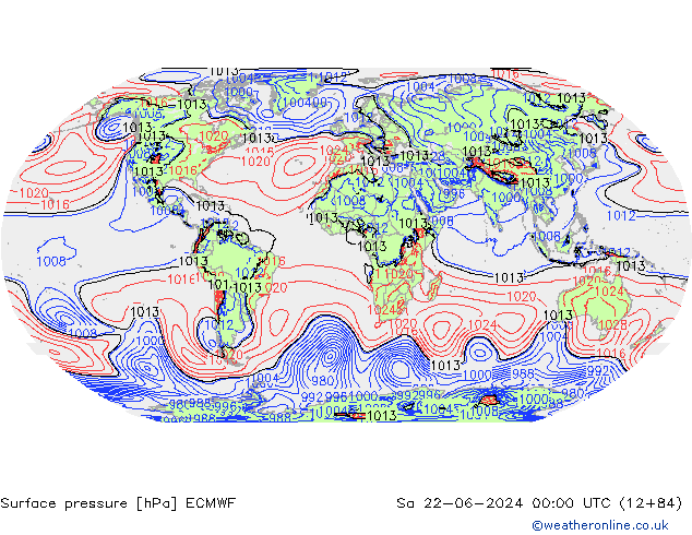 Bodendruck ECMWF Sa 22.06.2024 00 UTC