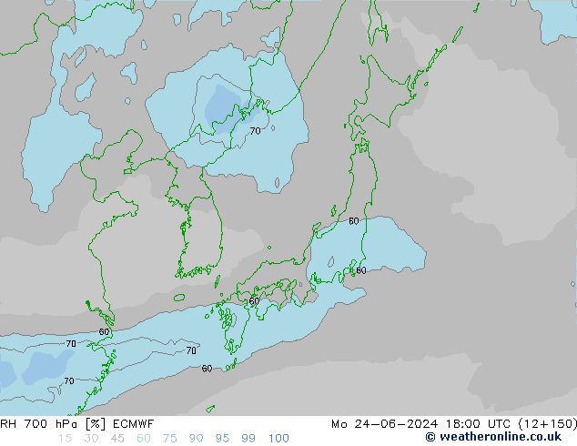 Humedad rel. 700hPa ECMWF lun 24.06.2024 18 UTC