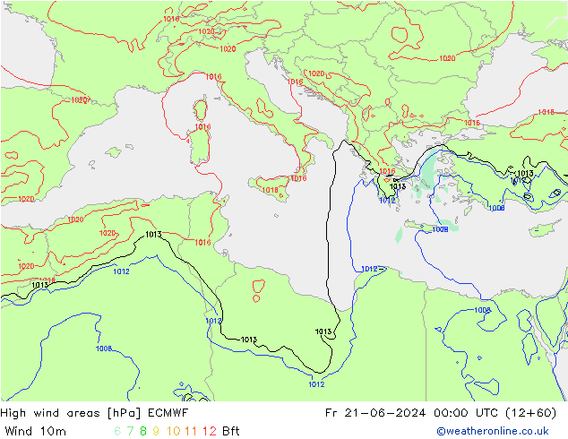 yüksek rüzgarlı alanlar ECMWF Cu 21.06.2024 00 UTC