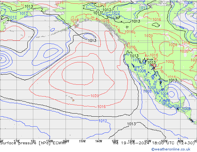 Presión superficial ECMWF mié 19.06.2024 18 UTC