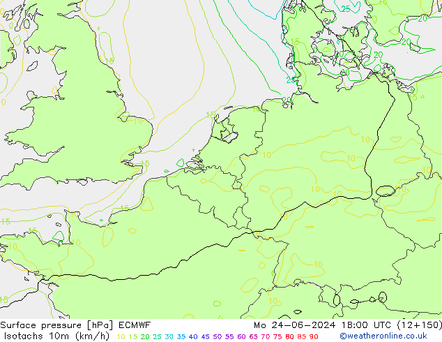 Isotachs (kph) ECMWF Mo 24.06.2024 18 UTC