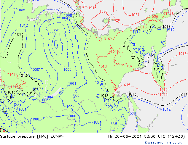приземное давление ECMWF чт 20.06.2024 00 UTC