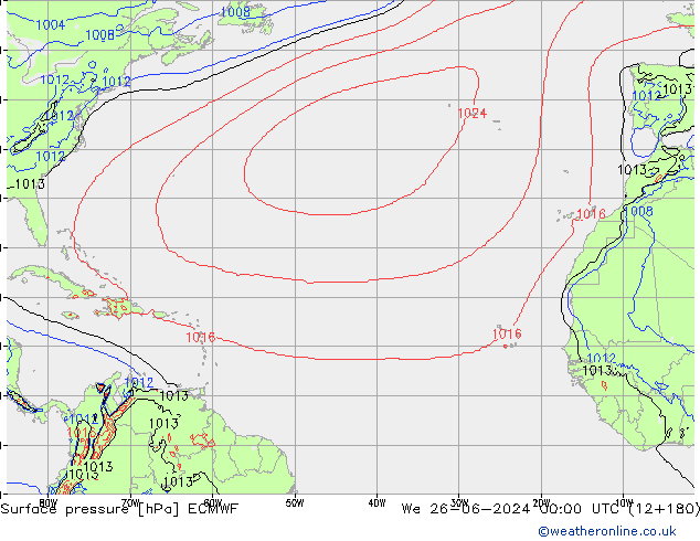 Atmosférický tlak ECMWF St 26.06.2024 00 UTC