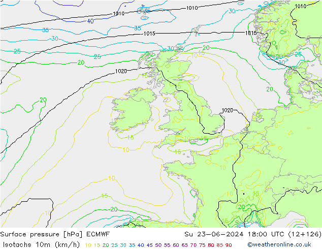 Isotachs (kph) ECMWF Su 23.06.2024 18 UTC