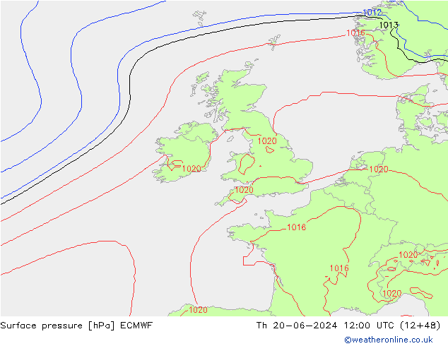 Atmosférický tlak ECMWF Čt 20.06.2024 12 UTC