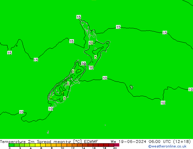 Temperature 2m Spread ECMWF St 19.06.2024 06 UTC