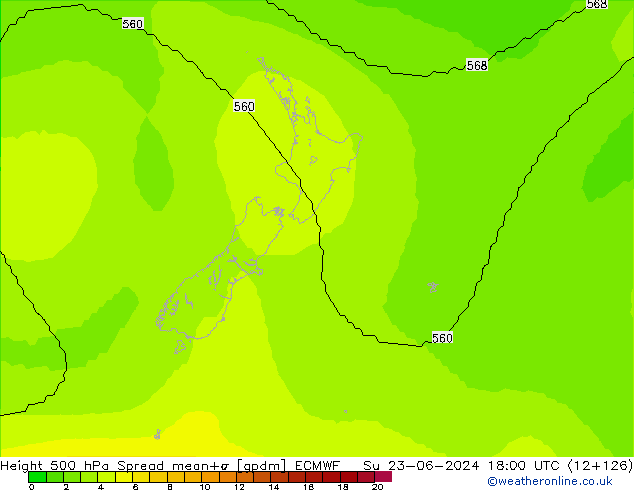 Height 500 hPa Spread ECMWF Ne 23.06.2024 18 UTC