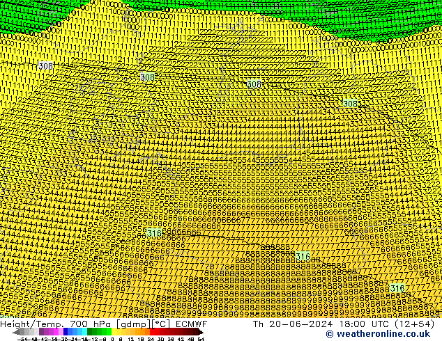 Height/Temp. 700 hPa ECMWF Do 20.06.2024 18 UTC