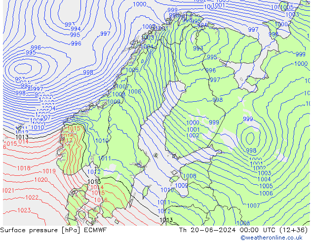 Pressione al suolo ECMWF gio 20.06.2024 00 UTC