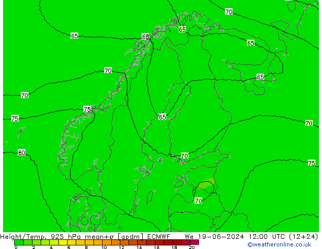 Height/Temp. 925 hPa ECMWF mer 19.06.2024 12 UTC