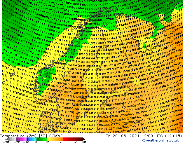 Temperatura (2m) ECMWF jue 20.06.2024 12 UTC