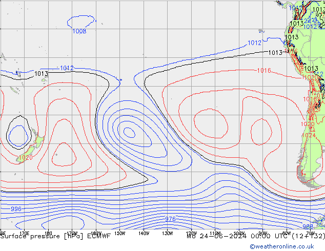 Presión superficial ECMWF lun 24.06.2024 00 UTC