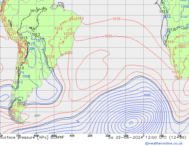 Surface pressure ECMWF Sa 22.06.2024 12 UTC