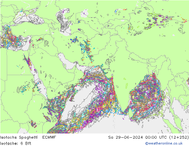 Isotachs Spaghetti ECMWF sam 29.06.2024 00 UTC