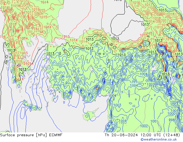 Atmosférický tlak ECMWF Čt 20.06.2024 12 UTC