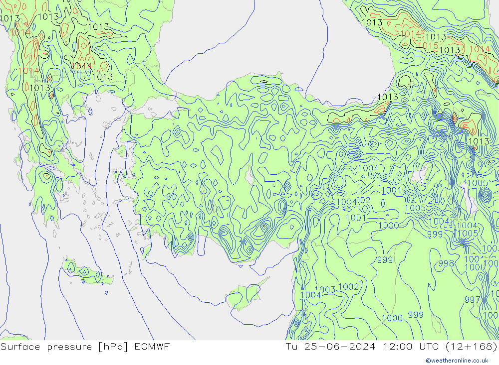 Surface pressure ECMWF Tu 25.06.2024 12 UTC