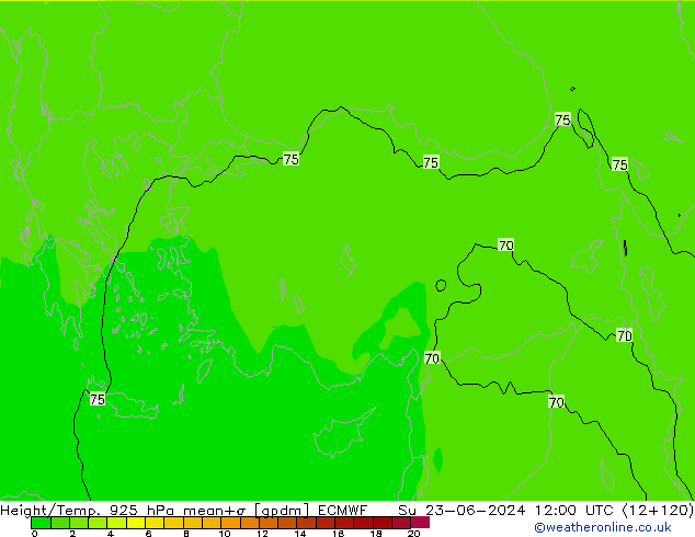 Height/Temp. 925 hPa ECMWF Su 23.06.2024 12 UTC