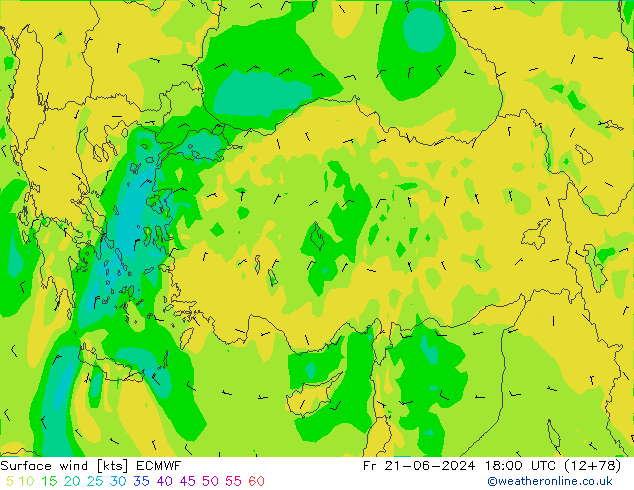 Viento 10 m ECMWF vie 21.06.2024 18 UTC