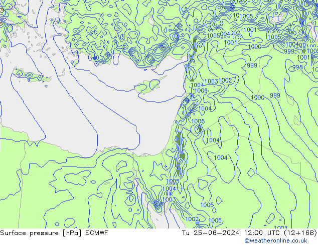 Surface pressure ECMWF Tu 25.06.2024 12 UTC